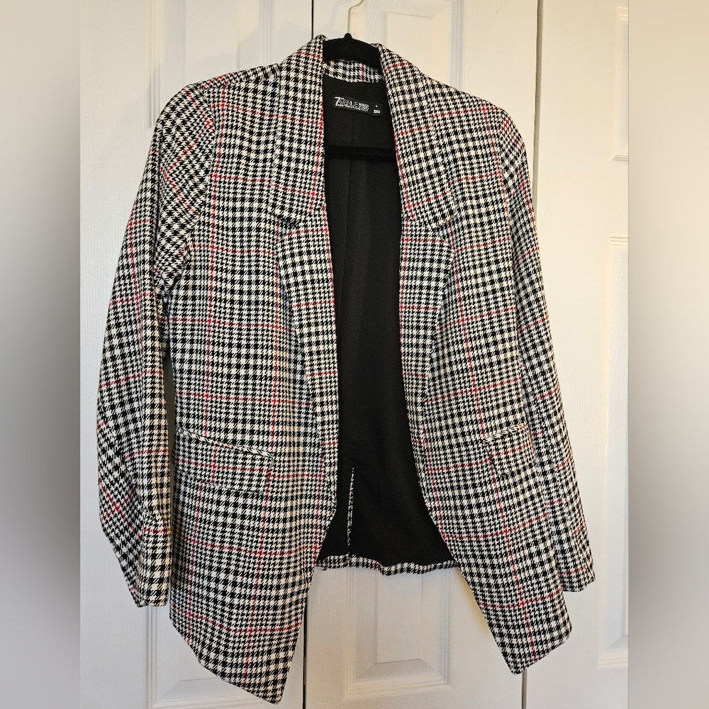 New York and Company Houndstooth Open Front Blazer Size Small
